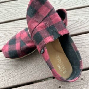 Toms Red and Black Plaid Loafers